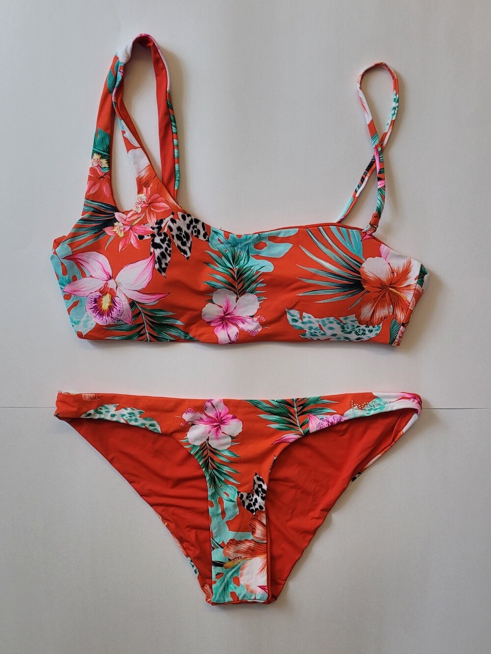 bebe Tropical Floral Print One-Shoulder Bikini Set - Size Large